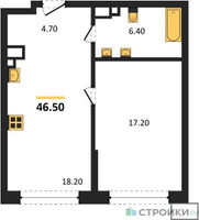 Планировка однокомнатной(квартира) площадью 46.5 квадратных метров в “ЖК Символ”