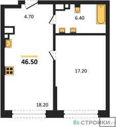 Планировка однокомнатной(квартира) площадью 46.5 квадратных метров в ЖК “ЖК Символ”