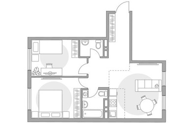 Планировка трехкомнатной(квартира) площадью 57.27 квадратных метров в ЖК “ЖК Аникеевский”