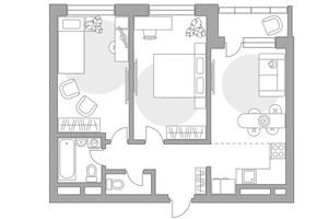 Планировка трехкомнатной(квартира) площадью 56.45 квадратных метров в “ЖК Ильинойс”