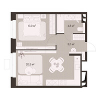 Планировка однокомнатной(квартира) площадью 43.3 квадратных метров в “ЖК Гранд Комфорт”