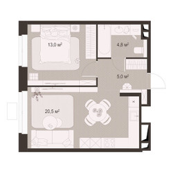 Планировка однокомнатной(квартира) площадью 43.3 квадратных метров в ЖК “ЖК Гранд Комфорт”