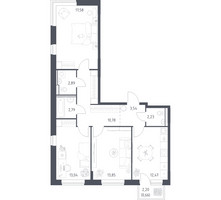 Планировка трехкомнатной(квартира) площадью 79.83 квадратных метров в “ЖК Подольские кварталы”