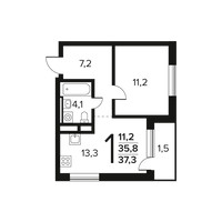 Планировка однокомнатной(квартира) площадью 37.3 квадратных метров в “Новые Ватутинки. Заречный”