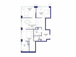 Планировка трехкомнатной(квартира) площадью 87.62 квадратных метров в “ЖК Остров”