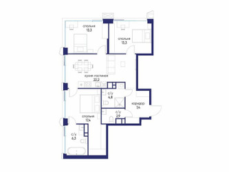 Планировка трехкомнатной(квартира) площадью 87.62 квадратных метров в ЖК “ЖК Остров”