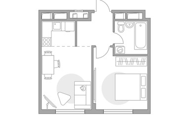 Планировка двухкомнатной(квартира) площадью 30.58 квадратных метров в ЖК “ЖК Аникеевский”