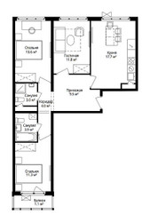 Планировка трехкомнатной(квартира) площадью 75.9 квадратных метров в ЖК “ЖК Эко Видное 2.0”