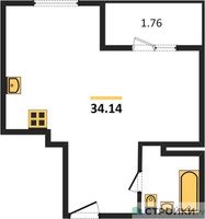 Планировка однокомнатной(квартира) площадью 34.14 квадратных метров в “ЖК Радость (Радумля Парк)”