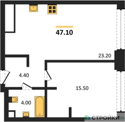 Планировка однокомнатной(квартира) площадью 47.1 квадратных метров в ЖК “ЖК СТОУН Грэйн”