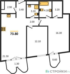 Планировка двухкомнатной(квартира) площадью 73.8 квадратных метров в “ЖК Союз (СВАО)”