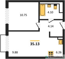 Планировка однокомнатной(квартира) площадью 35.13 квадратных метров в “ЖК Пригород Лесное”