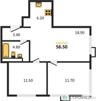Планировка двухкомнатной(квартира) площадью 56.5 квадратных метров в “ЖК Верейская 41”