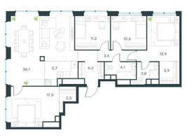 Планировка 4+ комнатной(квартира) площадью 118.6 квадратных метров в “ЖК Level Звенигородская”