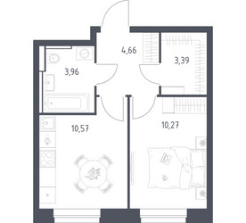 Планировка однокомнатной(квартира) площадью 32.85 квадратных метров в ЖК “ЖК Квартал Строгино”