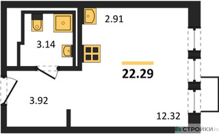 Планировка студии(квартира) площадью 22.29 квадратных метров в “ЖК Квартал Ивакино”