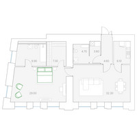 Планировка однокомнатной(квартира) площадью 97.5 квадратных метров в “Клубный дом Дуо”