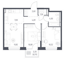 Планировка двухкомнатной(квартира) площадью 52.74 квадратных метров в “ЖК Богдановский Лес”