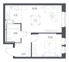 Планировка однокомнатной(квартира) площадью 40.47 квадратных метров в “ЖК Большое Путилково”