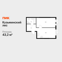 Планировка однокомнатной(квартира) площадью 43.2 квадратных метров в “ЖК Кузьминский лес”