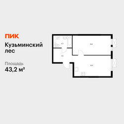 Планировка однокомнатной(квартира) площадью 43.2 квадратных метров в ЖК “ЖК Кузьминский лес”