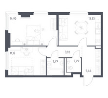 Планировка двухкомнатной(квартира) площадью 53.81 квадратных метров в “ЖК Пригород Лесное”