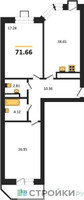 Планировка двухкомнатной(квартира) площадью 71.66 квадратных метров в “ЖК Мечта”