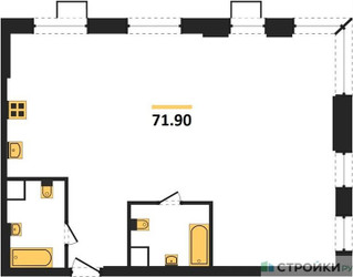 Планировка трехкомнатной(квартира) площадью 71.9 квадратных метров в ЖК “ЖК Гоголь парк”