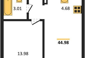 Планировка однокомнатной(квартира) площадью 44.98 квадратных метров в ЖК “ЖК Егорово Парк”