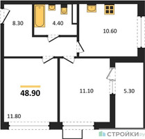 Планировка двухкомнатной(квартира) площадью 48.9 квадратных метров в “ЖК Скандинавия”