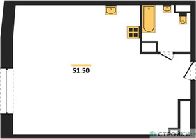 Планировка студии(квартира) площадью 51.5 квадратных метров в “ЖК Стремянный 2 (Амарант)”
