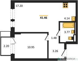 Планировка однокомнатной(квартира) площадью 41.46 квадратных метров в “ЖК Квартал Авиаторов”