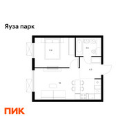 Планировка однокомнатной(квартира) площадью 37.7 квадратных метров в “ЖК Яуза Парк (Мытищи)”