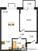 Планировка однокомнатной(квартира) площадью 39.3 квадратных метров в “ЖК Богдановский Лес”