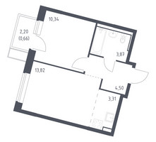 Планировка однокомнатной(квартира) площадью 36.5 квадратных метров в “ЖК Молжаниново”