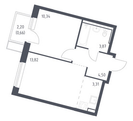 Планировка однокомнатной(квартира) площадью 36.5 квадратных метров в ЖК “ЖК Молжаниново”
