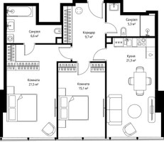 Планировка двухкомнатной(квартира) площадью 79.5 квадратных метров в “ЖК ОНЕ”