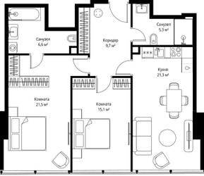 Планировка двухкомнатной(квартира) площадью 79.5 квадратных метров в ЖК “ЖК ОНЕ”