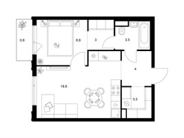 Планировка однокомнатной(квартира) площадью 42 квадратных метров в “ЖК Саларьево парк”