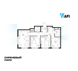 Планировка трехкомнатной(квартира) площадью 77.6 квадратных метров в ЖК “ЖК Сиреневый парк”
