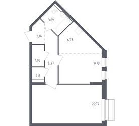 Планировка однокомнатной(квартира) площадью 51.38 квадратных метров в ЖК “ЖК Рублевский Квартал”