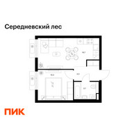 Планировка однокомнатной(квартира) площадью 35 квадратных метров в “ЖК Середневский лес”