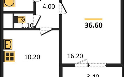 Планировка однокомнатной(квартира) площадью 36.6 квадратных метров в ЖК “ЖК Первый Лермонтовский”