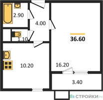 Планировка однокомнатной(квартира) площадью 36.6 квадратных метров в “ЖК Первый Лермонтовский”