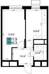 Планировка однокомнатной(квартира) площадью 40.3 квадратных метров в ЖК “ЖК Одинцово Сити”