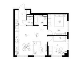 Планировка двухкомнатной(квартира) площадью 57.5 квадратных метров в “ЖК Саларьево парк”