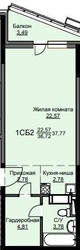 Планировка студии(квартира) площадью 38.1 квадратных метров в ЖК “ЖК Соболевка”