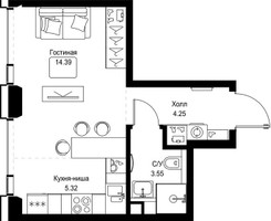 Планировка студии(квартира) площадью 27.51 квадратных метров в “ЖК СЕТ”
