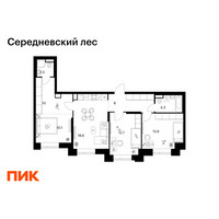 Планировка трехкомнатной(квартира) площадью 80 квадратных метров в “ЖК Середневский лес”