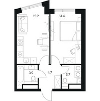 Планировка однокомнатной(квартира) площадью 42.8 квадратных метров в “ЖК Нексус от Аквилон”